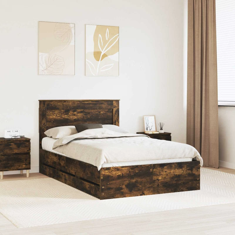 Bed Frame with Drawer Smoked Oak 120 x 190 cm Engineer Wood