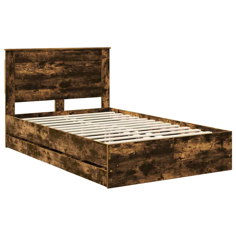 Bed Frame with Drawer Smoked Oak 120 x 190 cm Engineer Wood
