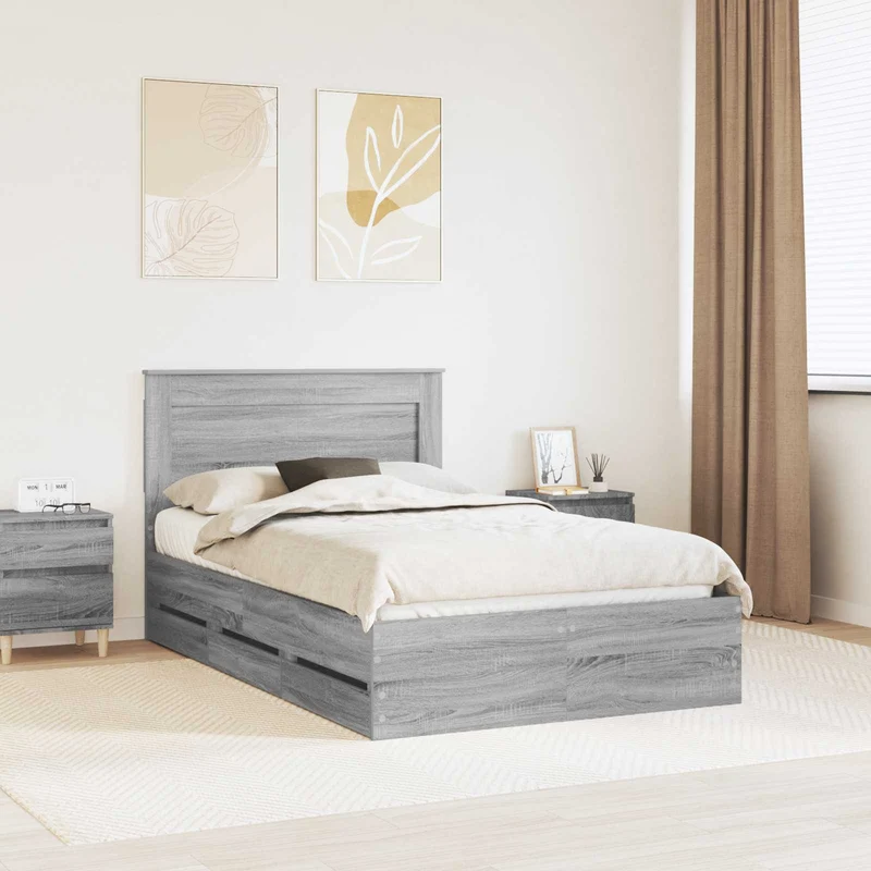 Bed Frame with Drawer Grey Sonoma 120 x 190 cm Engineer Wood