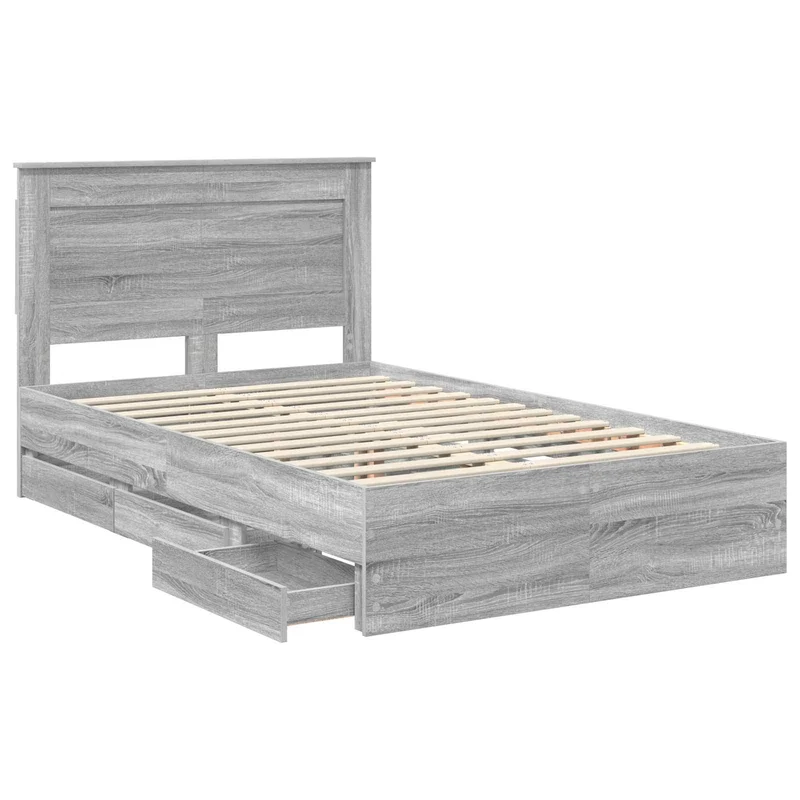 Bed Frame with Drawer Grey Sonoma 120 x 190 cm Engineer Wood