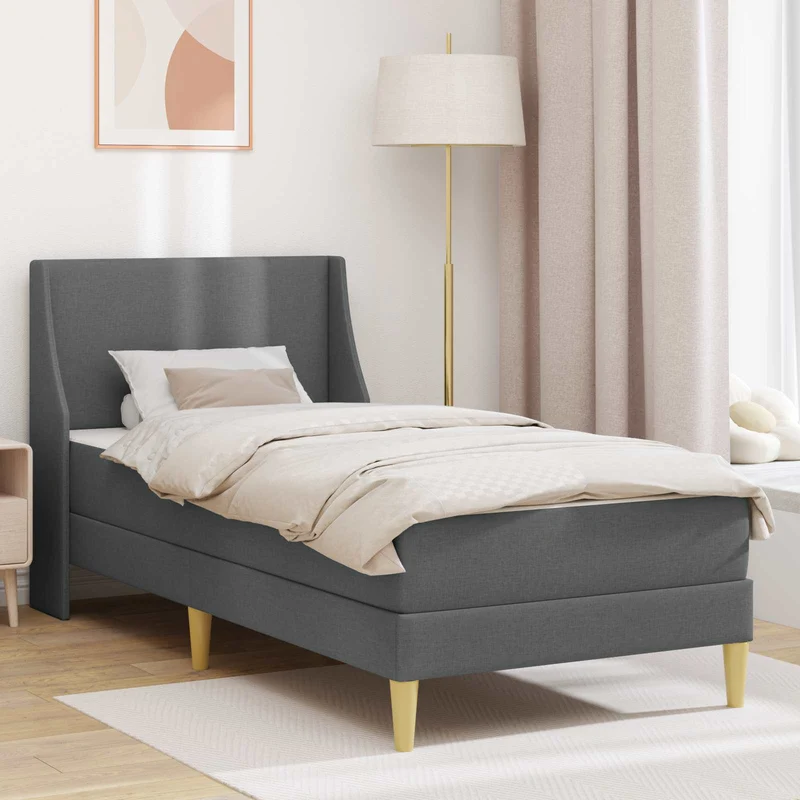 Bed Frame with Mattress Dark Grey 90 x 190 cm Fabric