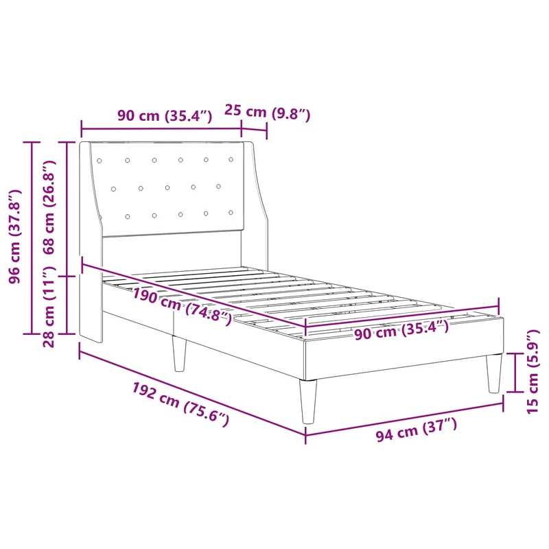 Bed Frame with Mattress Dark Grey 90 x 190 cm Velvet