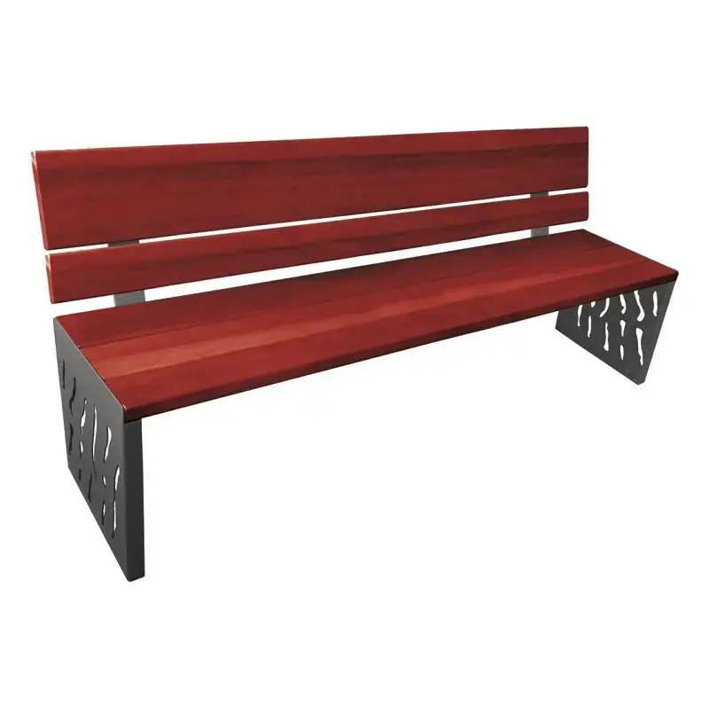 Banc bois et acier Venise 1 800 mm, 3 lames bois exotique 36 mm, dossier tout bois ou acier et bois