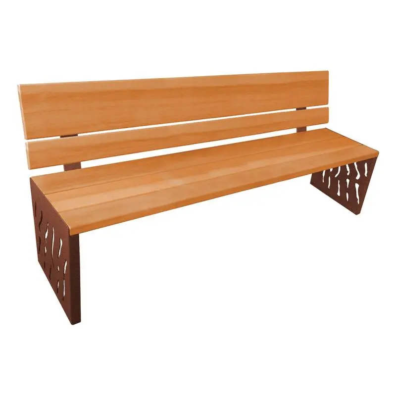 Banc bois et acier Venise 1 800 mm, 3 lames bois exotique 36 mm, dossier tout bois ou acier et bois