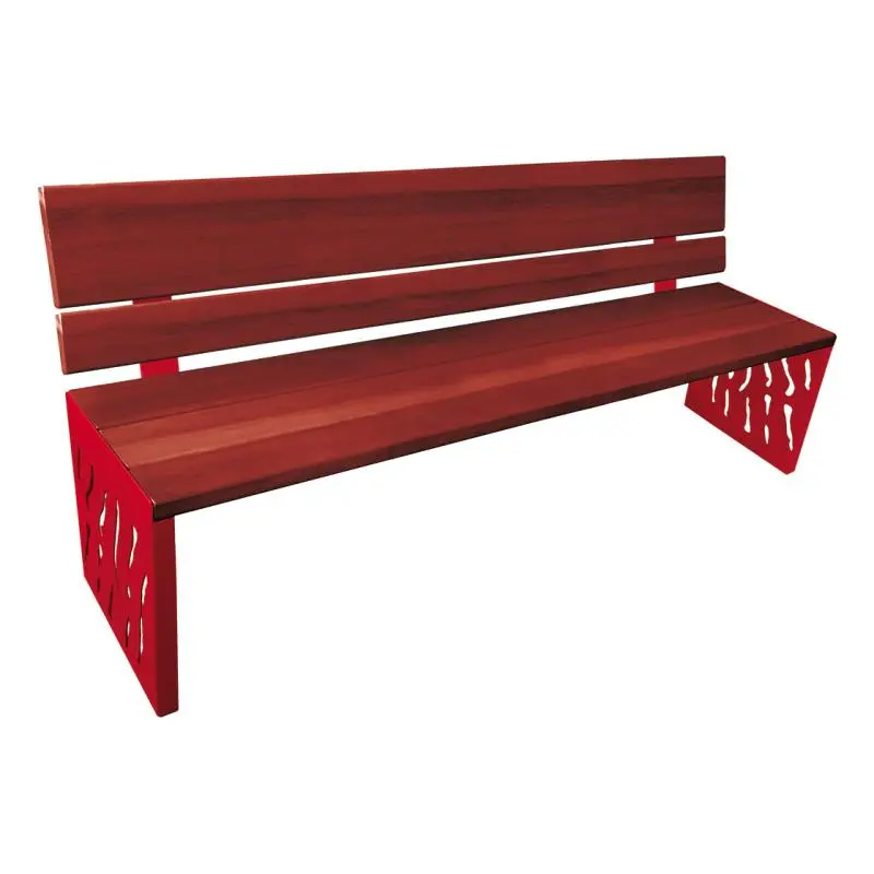 Banc bois et acier Venise 1 800 mm, 3 lames bois exotique 36 mm, dossier tout bois ou acier et bois