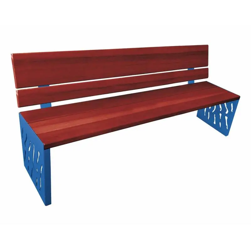 Banc bois et acier Venise 1 800 mm, 3 lames bois exotique 36 mm, dossier tout bois ou acier et bois