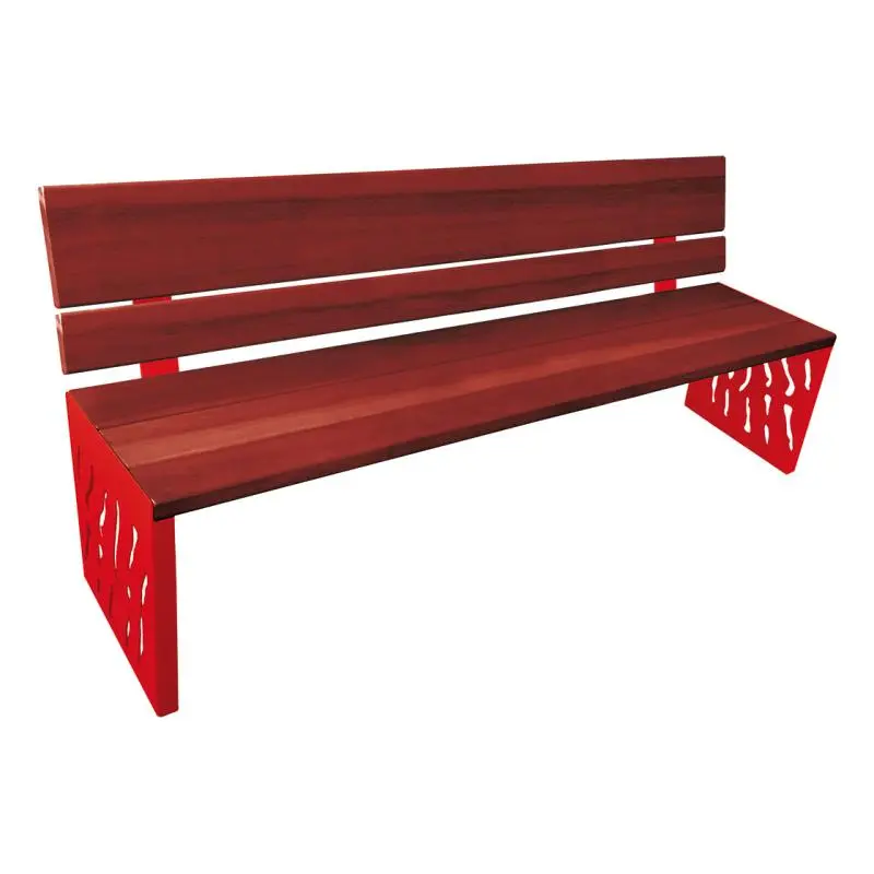 Banc bois et acier Venise 1 800 mm, 3 lames bois exotique 36 mm, dossier tout bois ou acier et bois