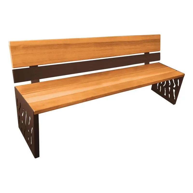 Banc bois et acier Venise 1 800 mm, 3 lames bois exotique 36 mm, dossier tout bois ou acier et bois