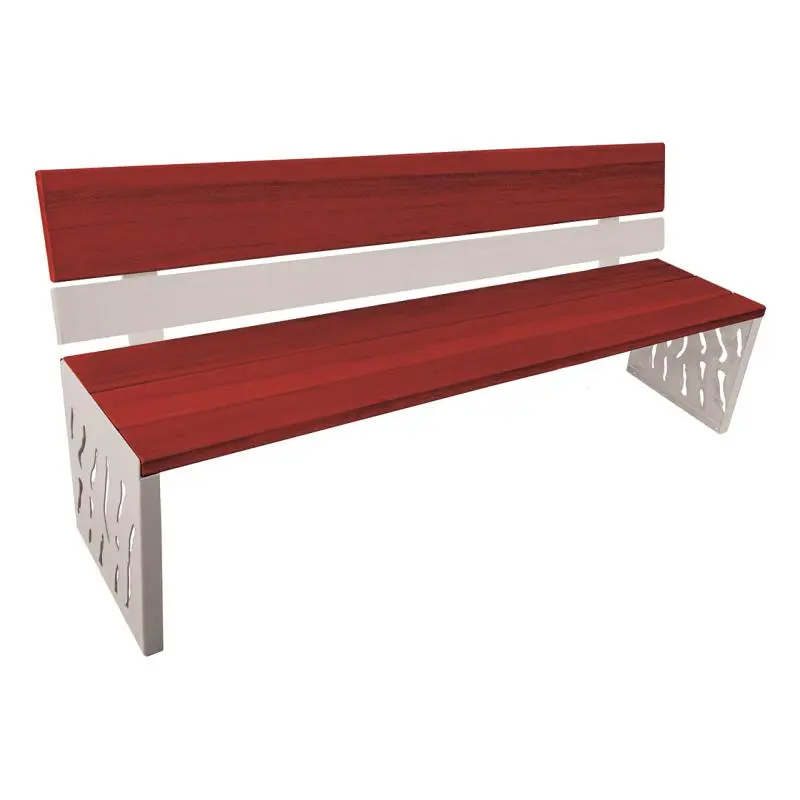 Banc bois et acier Venise 1 800 mm, 3 lames bois exotique 36 mm, dossier tout bois ou acier et bois