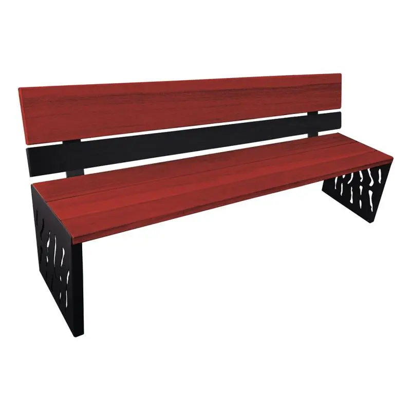 Banc bois et acier Venise 1 800 mm, 3 lames bois exotique 36 mm, dossier tout bois ou acier et bois