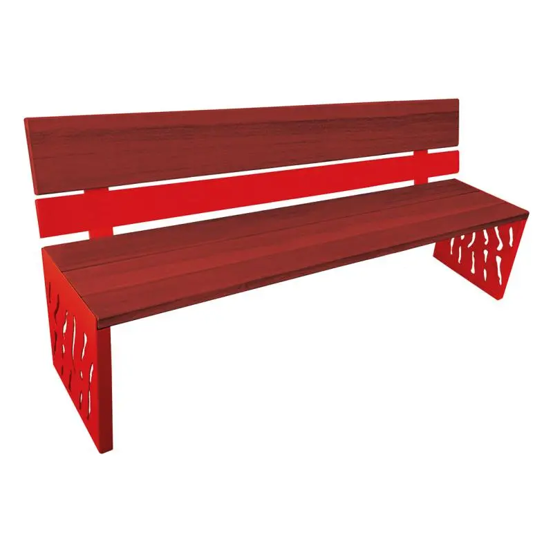 Banc bois et acier Venise 1 800 mm, 3 lames bois exotique 36 mm, dossier tout bois ou acier et bois