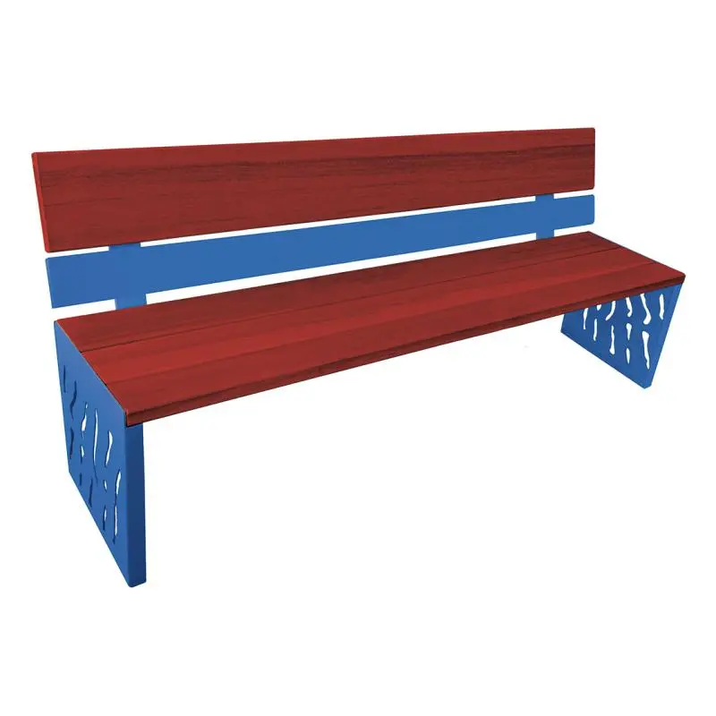 Banc bois et acier Venise 1 800 mm, 3 lames bois exotique 36 mm, dossier tout bois ou acier et bois