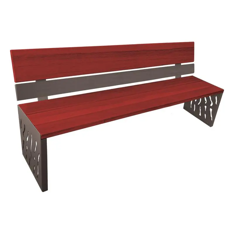 Banc bois et acier Venise 1 800 mm, 3 lames bois exotique 36 mm, dossier tout bois ou acier et bois