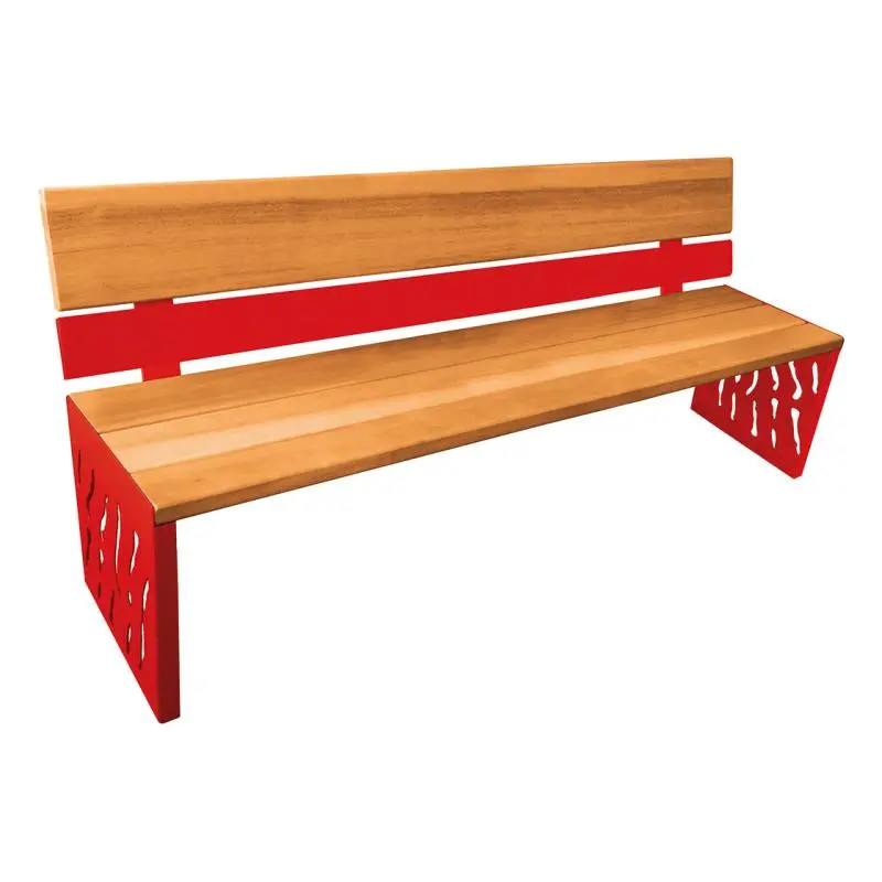 Banc bois et acier Venise 1 800 mm, 3 lames bois exotique 36 mm, dossier tout bois ou acier et bois