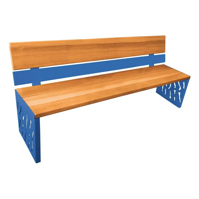 Banc bois et acier Venise 1 800 mm, 3 lames bois exotique 36 mm, dossier tout bois ou acier et bois