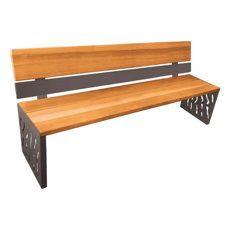 Banc bois et acier Venise 1 800 mm, 3 lames bois exotique 36 mm, dossier tout bois ou acier et bois