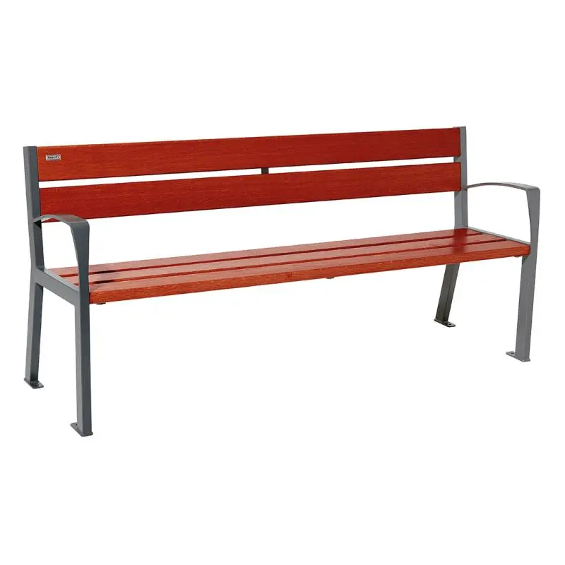 Banc bois et acier Silaos 1 200 ou 1 800 mm, 5 ou 6 lames en chêne PEFC, avec ou sans accoudoirs