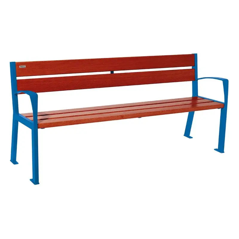 Banc bois et acier Silaos 1 200 ou 1 800 mm, 5 ou 6 lames en chêne PEFC, avec ou sans accoudoirs