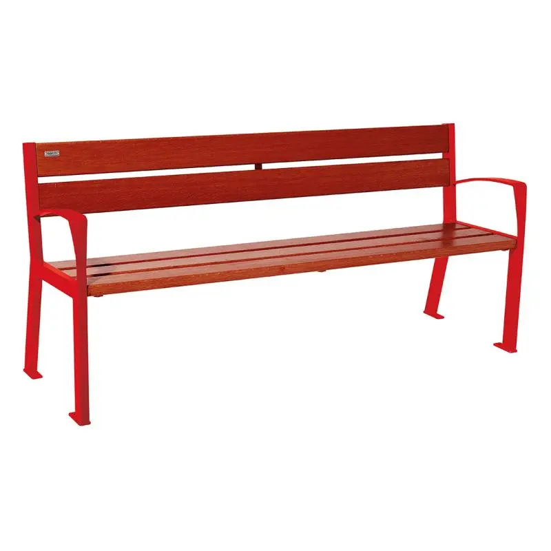 Banc bois et acier Silaos 1 200 ou 1 800 mm, 5 ou 6 lames en chêne PEFC, avec ou sans accoudoirs