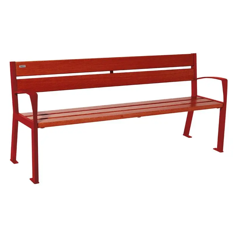 Banc bois et acier Silaos 1 200 ou 1 800 mm, 5 ou 6 lames en chêne PEFC, avec ou sans accoudoirs