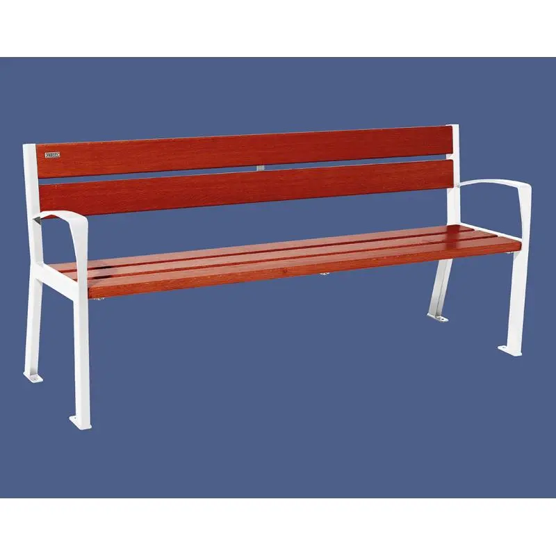 Banc bois et acier Silaos 1 200 ou 1 800 mm, 5 ou 6 lames en chêne PEFC, avec ou sans accoudoirs