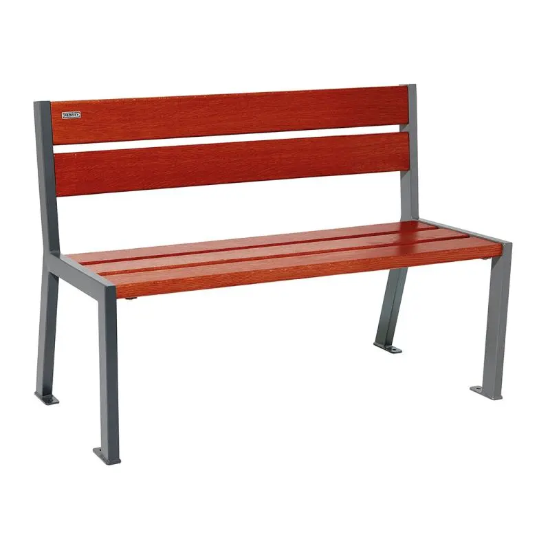 Banc bois et acier Silaos 1 200 ou 1 800 mm, 5 ou 6 lames en chêne PEFC, avec ou sans accoudoirs