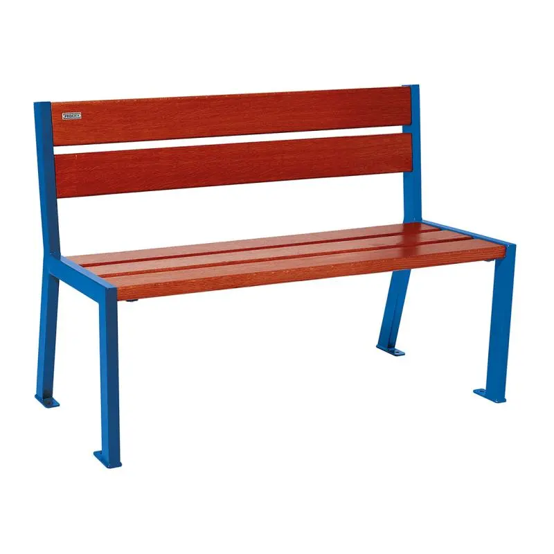 Banc bois et acier Silaos 1 200 ou 1 800 mm, 5 ou 6 lames en chêne PEFC, avec ou sans accoudoirs