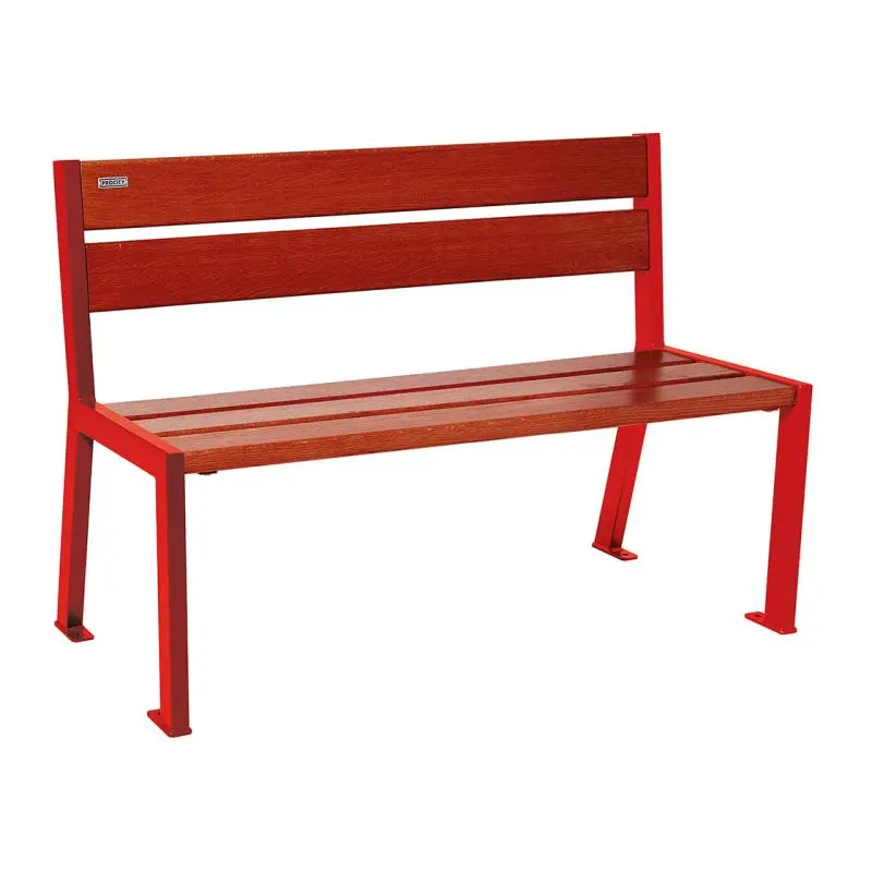 Banc bois et acier Silaos 1 200 ou 1 800 mm, 5 ou 6 lames en chêne PEFC, avec ou sans accoudoirs