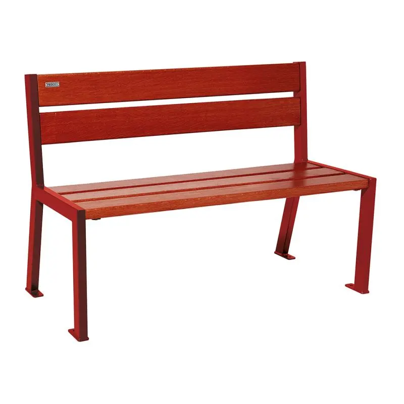 Banc bois et acier Silaos 1 200 ou 1 800 mm, 5 ou 6 lames en chêne PEFC, avec ou sans accoudoirs