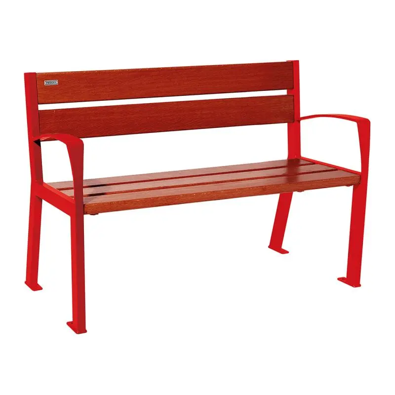 Banc bois et acier Silaos 1 200 ou 1 800 mm, 5 ou 6 lames en chêne PEFC, avec ou sans accoudoirs