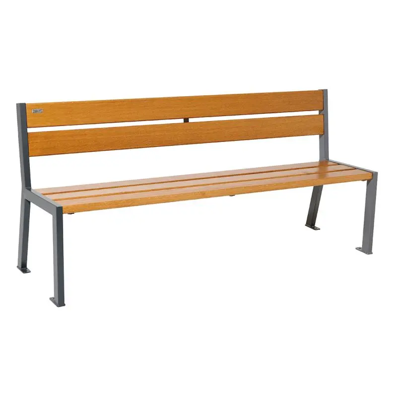 Banc bois et acier Silaos 1 200 ou 1 800 mm, 5 ou 6 lames en chêne PEFC, avec ou sans accoudoirs