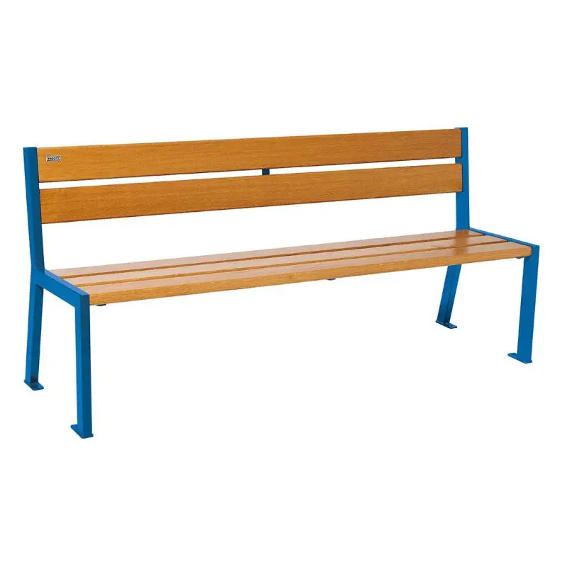 Banc bois et acier Silaos 1 200 ou 1 800 mm, 5 ou 6 lames en chêne PEFC, avec ou sans accoudoirs