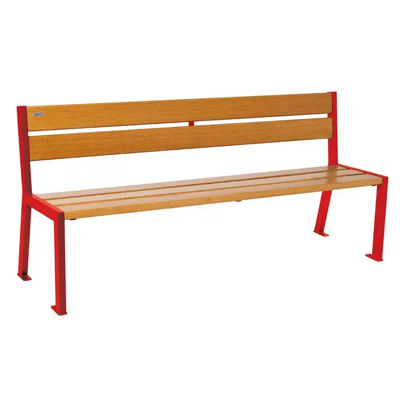 Banc bois et acier Silaos 1 200 ou 1 800 mm, 5 ou 6 lames en chêne PEFC, avec ou sans accoudoirs
