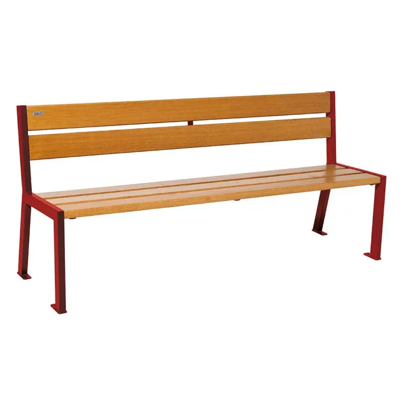 Banc bois et acier Silaos 1 200 ou 1 800 mm, 5 ou 6 lames en chêne PEFC, avec ou sans accoudoirs