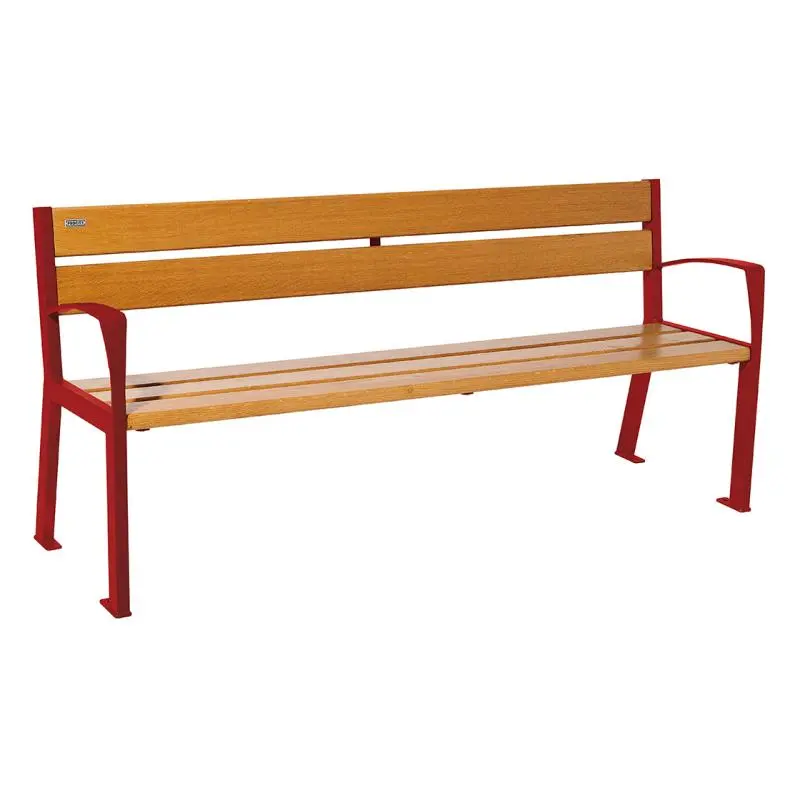 Banc bois et acier Silaos 1 200 ou 1 800 mm, 5 ou 6 lames en chêne PEFC, avec ou sans accoudoirs