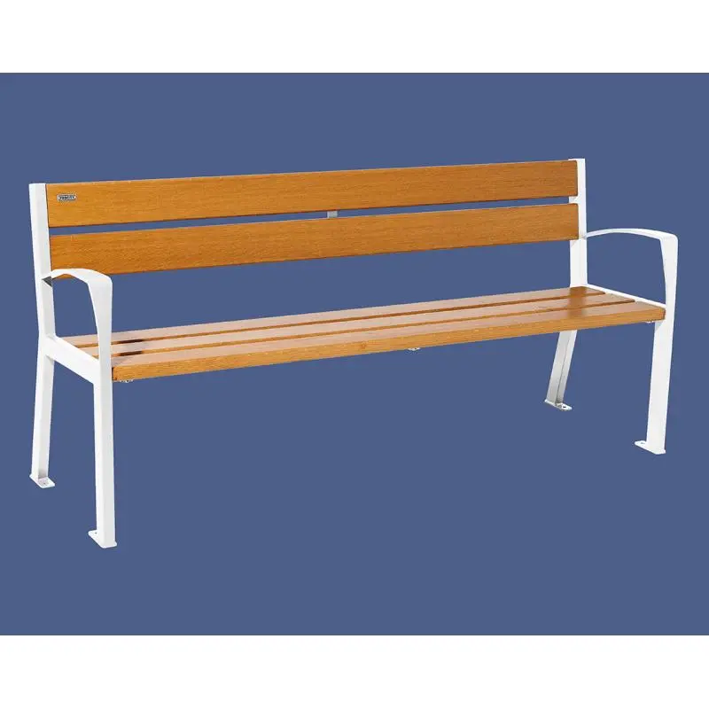 Banc bois et acier Silaos 1 200 ou 1 800 mm, 5 ou 6 lames en chêne PEFC, avec ou sans accoudoirs