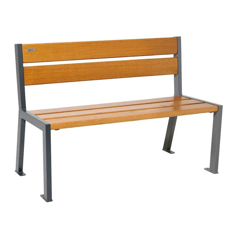 Banc bois et acier Silaos 1 200 ou 1 800 mm, 5 ou 6 lames en chêne PEFC, avec ou sans accoudoirs