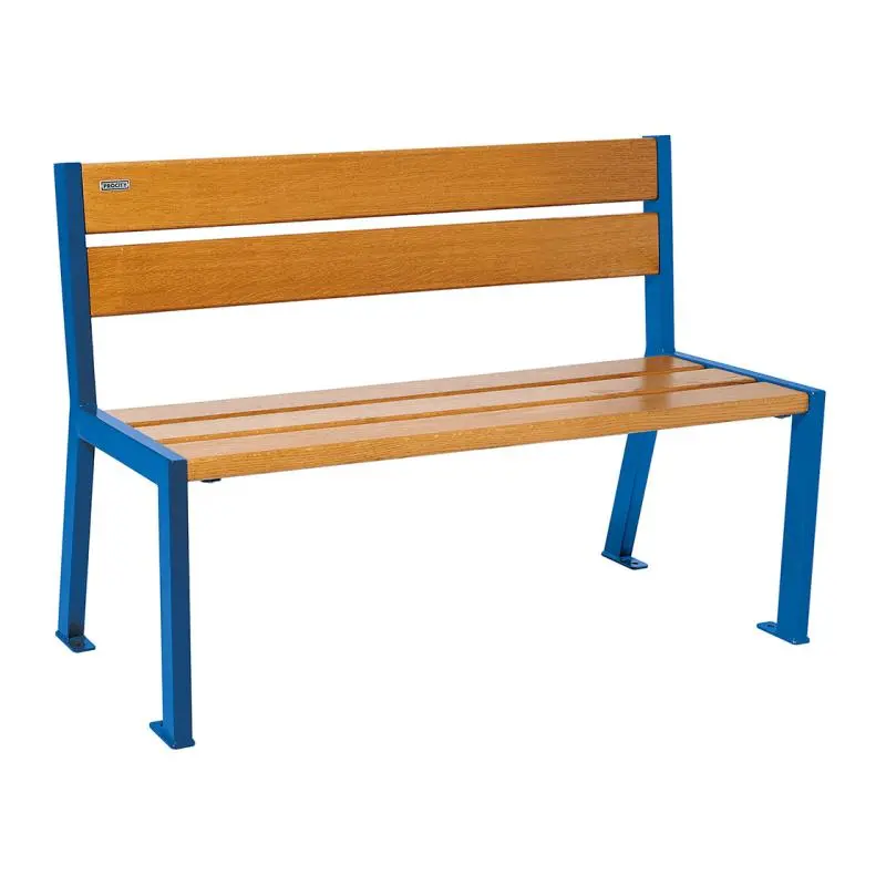 Banc bois et acier Silaos 1 200 ou 1 800 mm, 5 ou 6 lames en chêne PEFC, avec ou sans accoudoirs