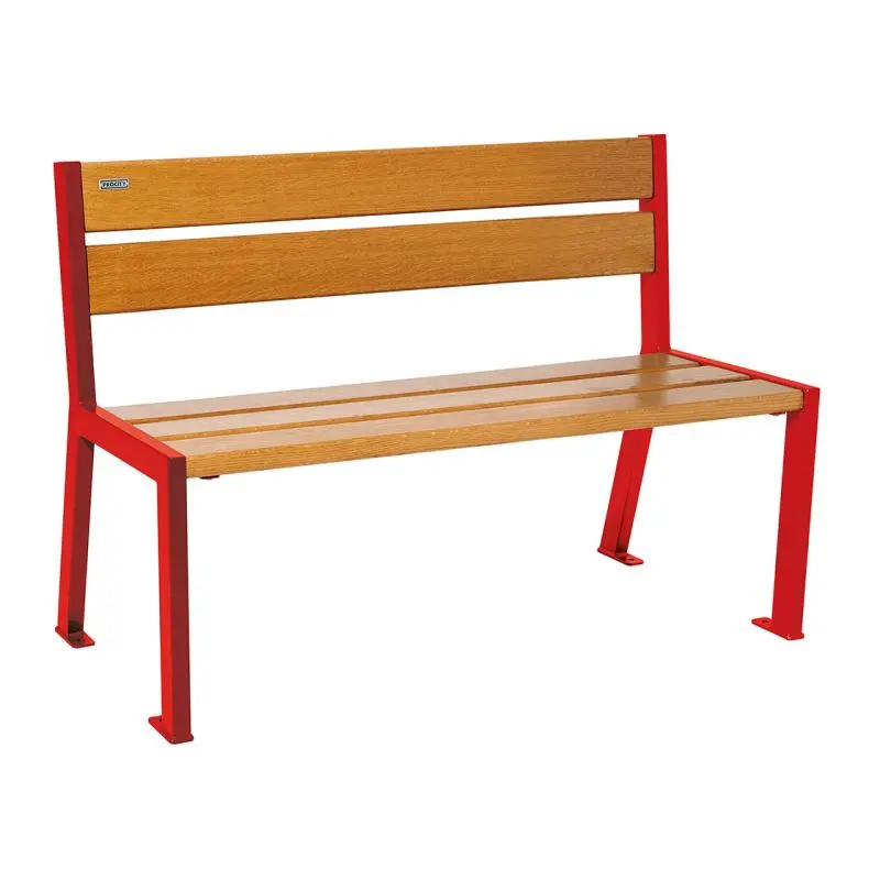 Banc bois et acier Silaos 1 200 ou 1 800 mm, 5 ou 6 lames en chêne PEFC, avec ou sans accoudoirs