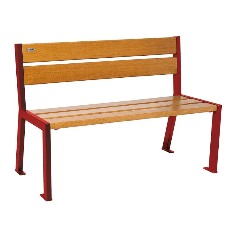 Banc bois et acier Silaos 1 200 ou 1 800 mm, 5 ou 6 lames en chêne PEFC, avec ou sans accoudoirs