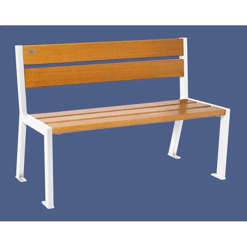 Banc bois et acier Silaos 1 200 ou 1 800 mm, 5 ou 6 lames en chêne PEFC, avec ou sans accoudoirs