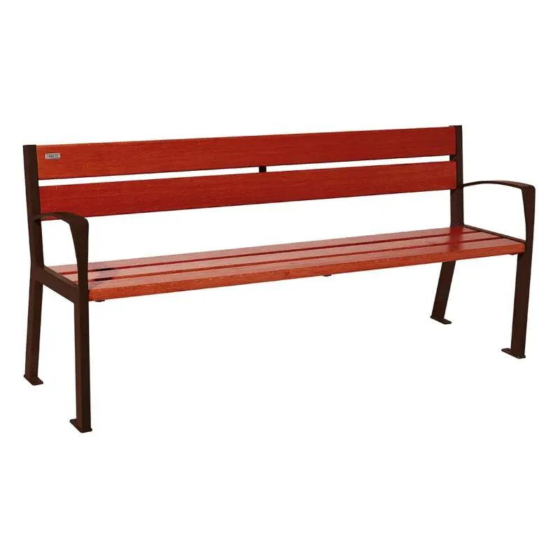 Banc bois et acier Silaos 1 200 ou 1 800 mm, 5 ou 6 lames en chêne PEFC, avec ou sans accoudoirs