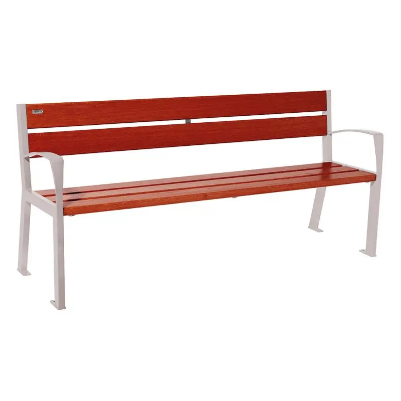 Banc bois et acier Silaos 1 200 ou 1 800 mm, 5 ou 6 lames en chêne PEFC, avec ou sans accoudoirs