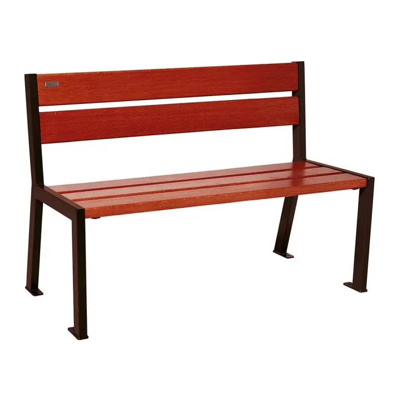 Banc bois et acier Silaos 1 200 ou 1 800 mm, 5 ou 6 lames en chêne PEFC, avec ou sans accoudoirs