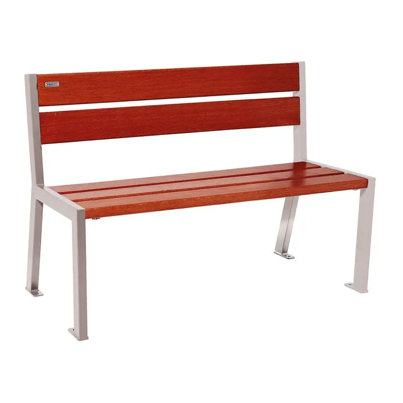 Banc bois et acier Silaos 1 200 ou 1 800 mm, 5 ou 6 lames en chêne PEFC, avec ou sans accoudoirs