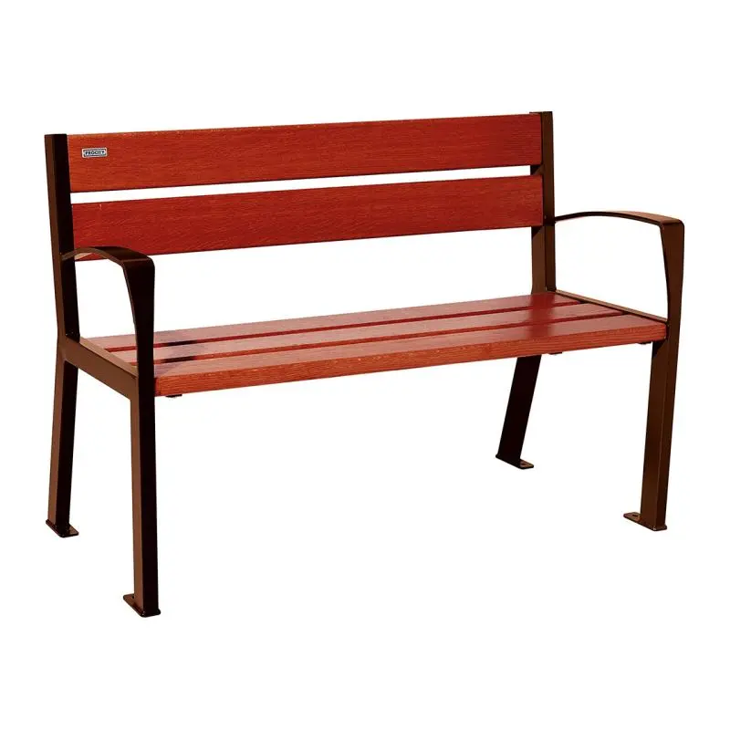 Banc bois et acier Silaos 1 200 ou 1 800 mm, 5 ou 6 lames en chêne PEFC, avec ou sans accoudoirs