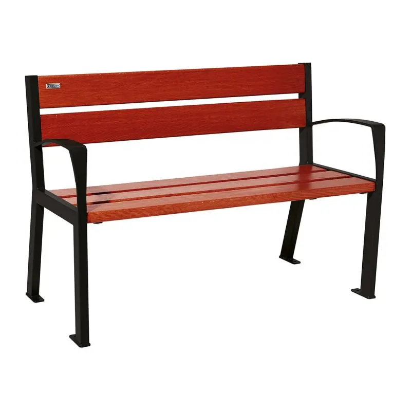 Banc bois et acier Silaos 1 200 ou 1 800 mm, 5 ou 6 lames en chêne PEFC, avec ou sans accoudoirs