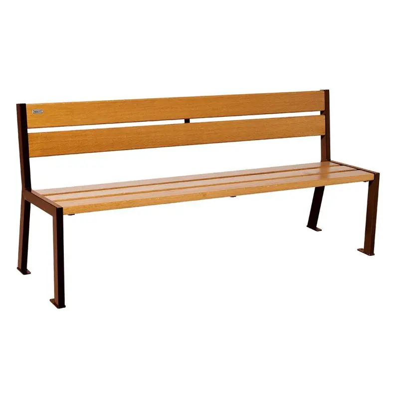 Banc bois et acier Silaos 1 200 ou 1 800 mm, 5 ou 6 lames en chêne PEFC, avec ou sans accoudoirs