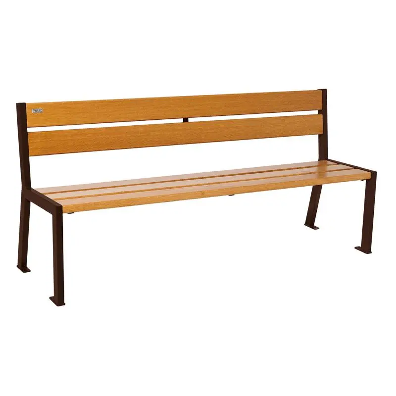 Banc bois et acier Silaos 1 200 ou 1 800 mm, 5 ou 6 lames en chêne PEFC, avec ou sans accoudoirs