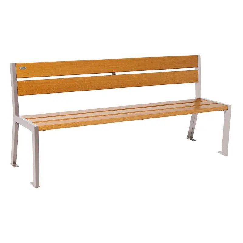 Banc bois et acier Silaos 1 200 ou 1 800 mm, 5 ou 6 lames en chêne PEFC, avec ou sans accoudoirs